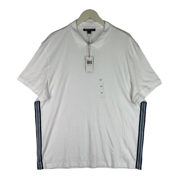 New Michael Kors Men US XXL White T-Shirt Classic Striped Short Sleeve Polo  - Picture 1 of 9